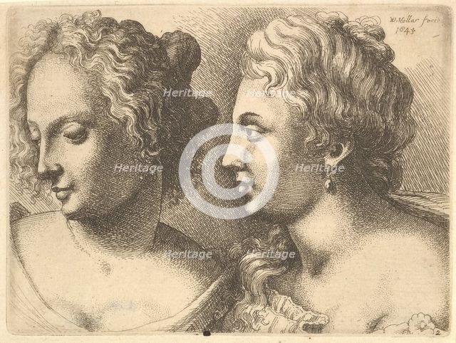 Heads of two young women, 1645. Creator: Wenceslaus Hollar.