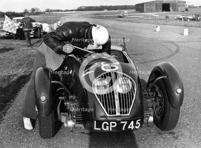 Healey Silverstone, H.Kemp at Snetterton 1953. Creator: Unknown.