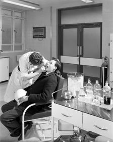 Health check in the medical room, Park Gate Iron & Steel Co, Rotherham, South Yorkshire, 1964. Creator: Michael Walters
