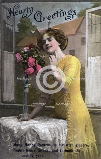 'Hearty Greetings', birthday card, c1918. Artist: Unknown