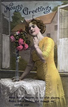 Hearty Greetings birthday card, c1918