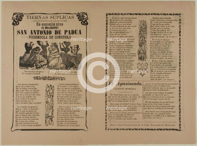 Heartfelt Pleas Invoked by the Youth of 40 Years to the Miraculous St. Anthony of Padua..., 1911. Creator: José Guadalupe Posada.