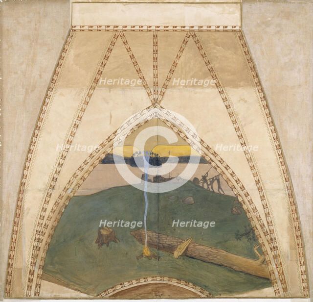 Heathendom and Christendom, sketch for the cupola frescoes of the Finnish Pavilion at the..., 1899. Creator: Akseli Gallen-Kallela.
