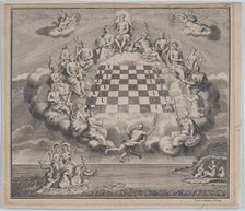 Heavenly Scene with the Gods of Olympus Surrounding a Chess Board, 1723-1741. Creator: John Carwitham