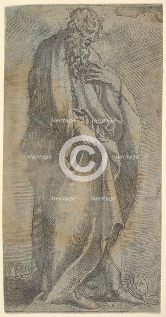 Heavily draped male Figure, 16th century. Creator: Unknown.