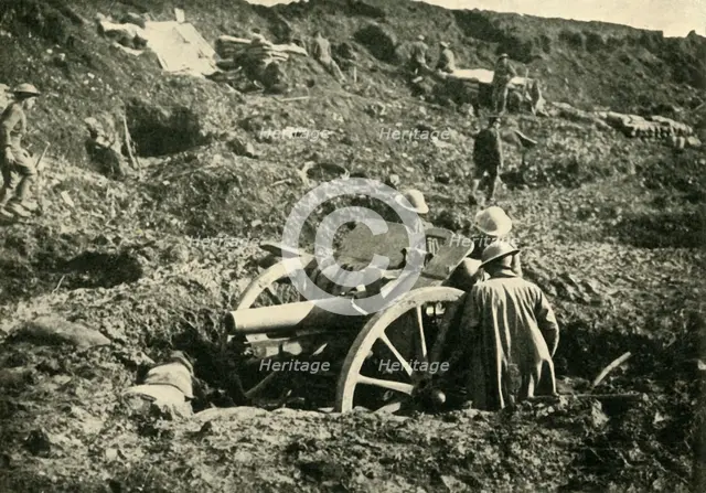 Heavy artillery in bomb craters, First World War, c1916, (c1920). Creator: Unknown.