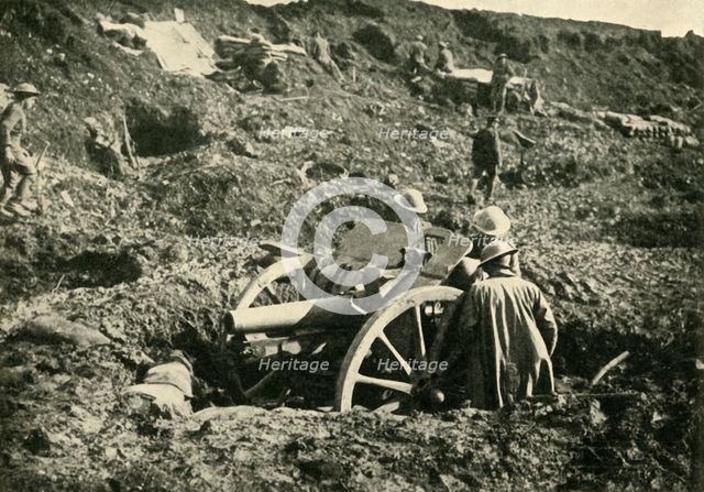 Heavy artillery in bomb craters, First World War, c1916, (c1920). Creator: Unknown.