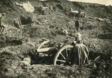 Heavy artillery in bomb craters, First World War, c1916, (c1920). Creator: Unknown
