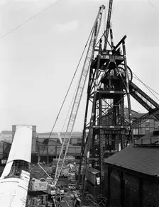 Heavy lifting gear at Hickleton Main pit, Thurnscoe, South Yorkshire, 1961. Creator: Michael Walters