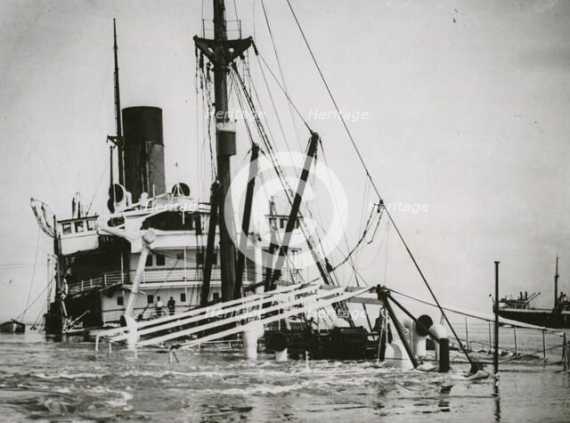 Heavy ship collision in the Elbe, 31st May 1933.  Artist: Unknown.