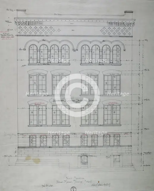 Hebrew Manual Training School, Chicago, Illinois, Front Elevation, 1889/90. Creator: Adler & Sullivan.