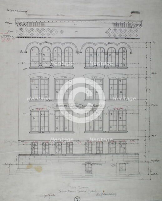 Hebrew Manual Training School, Chicago, Illinois, Front Elevation, 1889/90. Creator: Adler & Sullivan.