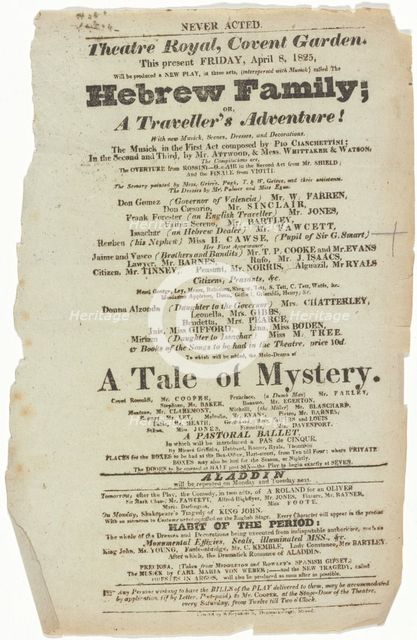 Hebrew Family, or, a traveller's adventure, c1825. Creator: Royal Opera House.
