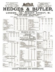 'Hedges and Butler Wine Merchants 1891. Creator: Unknown