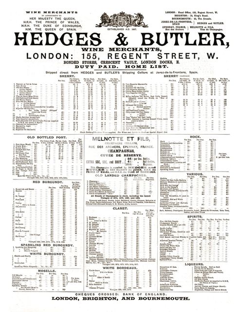 ''Hedges and Butler Wine Merchants', 1891. Creator: Unknown.