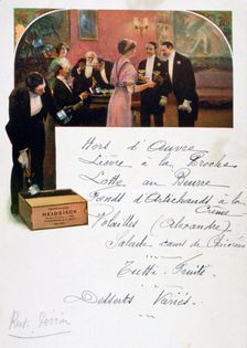 Heidsieck Champagne advertisement on a menu, 19th century