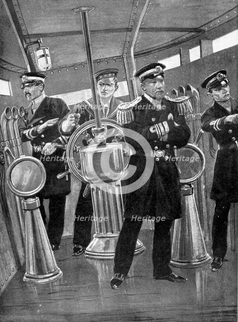 Heihachiro Togo on his flagship, Japanese naval commander, Russo-Japanese War, 1904-5. Artist: Unknown