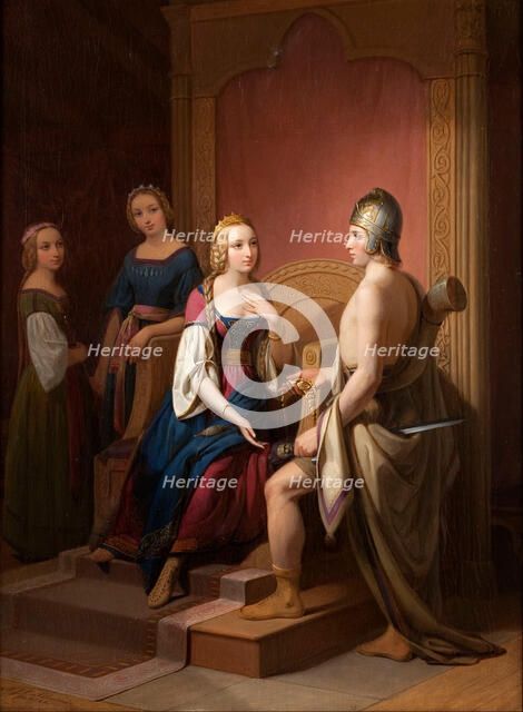 Heimdall returns the Brisingamen to Freya, 1846. Artist: Blommér, Nils Jakob (1816-1853)