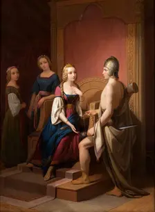 Heimdall returns the Brisingamen to Freya, 1846. Artist: Blommér, Nils Jakob (1816-1853)