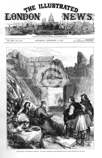 Heinrich Schliemann's excavations at Myceneae, 1877. Artist: Unknown