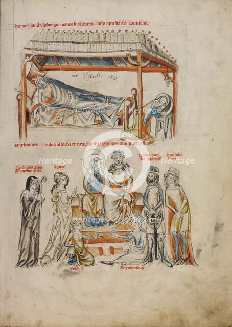 Heinrich Sleeping and Hedwig Praying. Heinrich and Hedwig with Their Children, 1353. Artist: Court workshop of Duke Ludwig I of Liegnitz (active 1350-1398)
