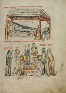 Heinrich Sleeping and Saint Hedwig Praying: Heinrich and Saint Hedwig with Their..., 1353. Creator: Unknown