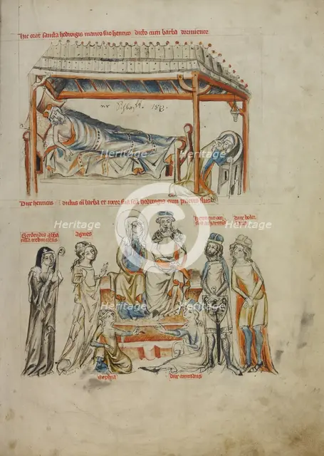 Heinrich Sleeping and Saint Hedwig Praying: Heinrich and Saint Hedwig with Their..., 1353. Creator: Unknown.