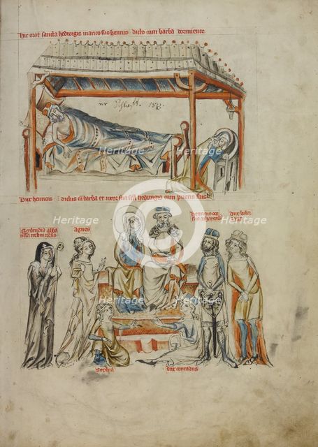 Heinrich Sleeping and Saint Hedwig Praying: Heinrich and Saint Hedwig with Their..., 1353. Creator: Unknown.