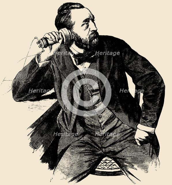 Heinrich von Stephan (1831-1897) on the phone, 1877. Creator: Anonymous.