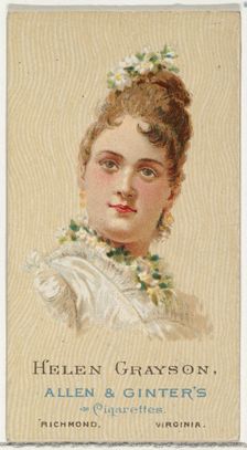 Helen Grayson, from World's Beauties, Series 2 (N27) for Allen & Ginter Cigarettes, 1888., 1888. Creator: Allen & Ginter