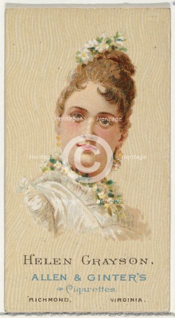 Helen Grayson, from World's Beauties, Series 2 (N27) for Allen & Ginter Cigarettes, 1888., 1888. Creator: Allen & Ginter.