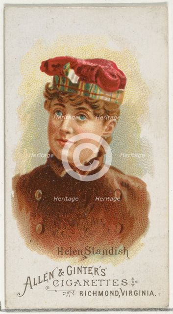 Helen Standish, from World's Beauties, Series 1 (N26) for Allen & Ginter Cigarettes, 1888., 1888. Creator: Allen & Ginter.