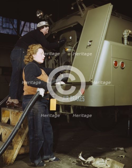 Helen Ryan, age 41 (with cap), widow and used to work..., Heil and Co., Milwaukee, Wisconsin, 1943. Creator: Howard Hollem.