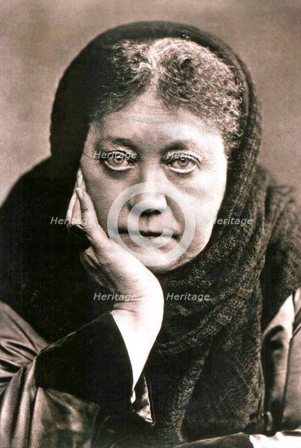 Helena Blavatsky, Russian author and founder of Theosophy, 1889. Artist: Anon