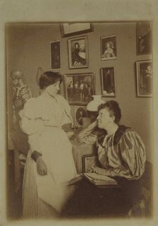 Helene Nesnakomoff and Marianne von Werefkin in a studio, c1900. Creator: Anonymous