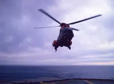 Helicopter on an aircraft carrier, Falklands War, 1982. Creator: Luis Rosendo