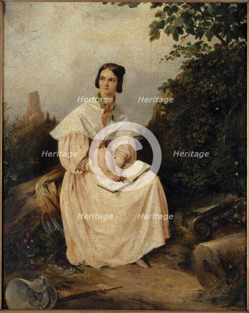 Héloïse Colin dessinant dans la campagne nîmoise, 1836. Creator: Alexandre-Marie Colin.