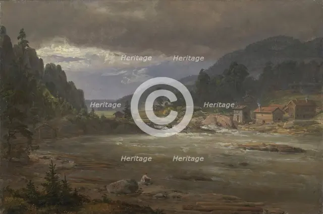 Hellefossen near Hokksund, 1847. Creator: Johan Christian Dahl.