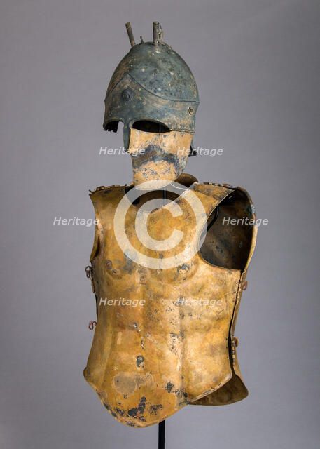 Helmet of the Italo-Chalcidian Type, Anatomical Cuirass, and Left Greave, late 5th-4th cent B.C. Creator: Unknown.