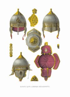 Helmet of Tsar Alexei Mikhailovich. From the Antiquities of the Russian State, 1849-1853. Creator: Solntsev, Fyodor Grigoryevich (1801-1892)