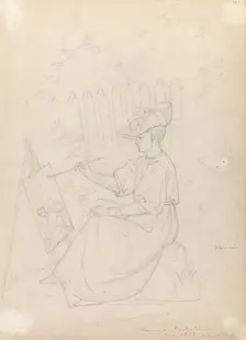 Helmi Sjöstrand Painting Outside, 1893. Creator: Carl Eneas Sjostrand