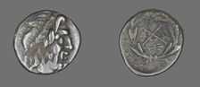 Hemidrachm (Coin) Depicting the God Zeus Amarios, 222-146 BCE. Creator: Unknown