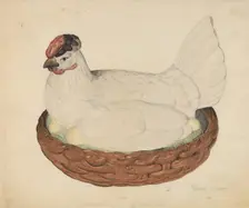 Hen on Nest, c. 1938. Creator: Robert Gilson