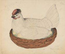 Hen on Nest, c. 1938. Creator: Robert Gilson