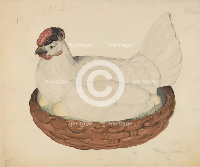 Hen on Nest, c. 1938. Creator: Robert Gilson.