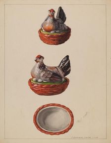 Hen on Basket, 1937. Creator: J. Howard Iams