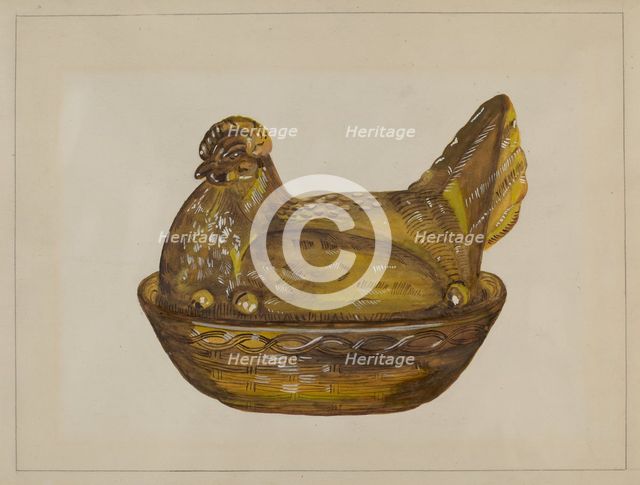 Hen on Dish, c. 1936. Creator: Katherine Hastings.