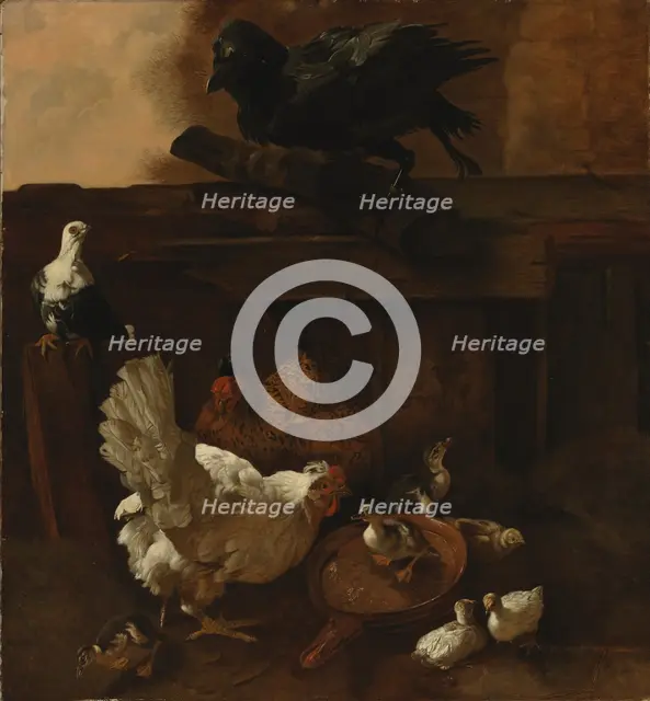 Hen and ducklings watched by a raven, 1842-1866.  Creator: Wladimir Swertschkoff.