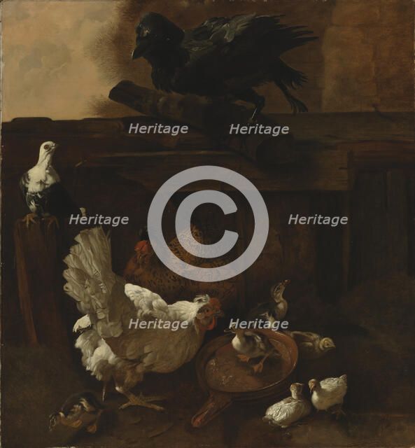 Hen and ducklings watched by a raven, 1842-1866.  Creator: Wladimir Swertschkoff.