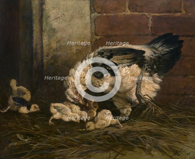 Hen with Chicken, 1856. Creator: Charles Verlat.